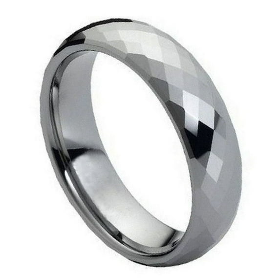 Tungsten High Polish Faceted Domed 6MM Wedding Band Ring Size 7.5