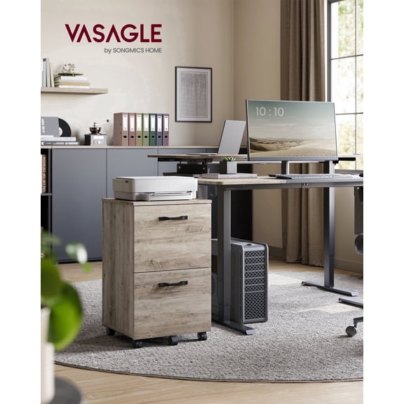 VASAGLE 2-Drawer File Cabinet, Small Rolling Filing Cabinet for Home Office, Printer Stand, for A4, Letter-Size Documents, 15.7 x 16.5 x 27.6 Inches, Heather Greige