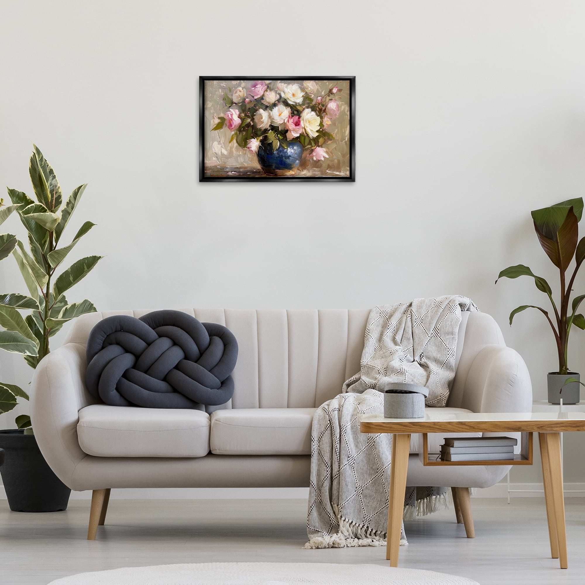Stupell Industries Painterly Vase of Roses Plants & Flowers Painting Black Floater Framed Canvas Art Print Wall Art, 25 x 17