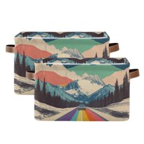 Yayeee 2 Pack Canvas Storage Basket with Handles for Shelves Fabric Bins Closet Organizer, Colorful Road at Night
