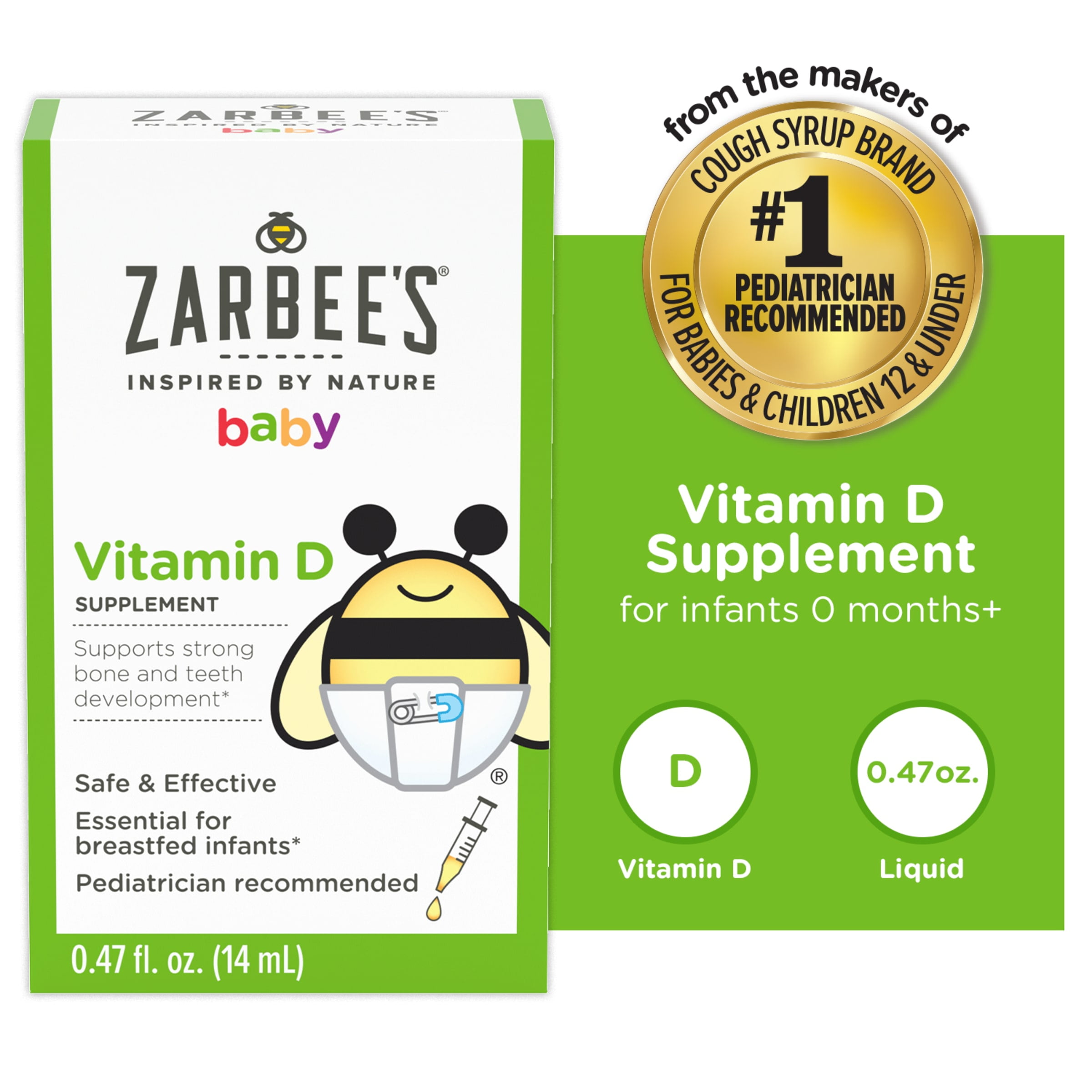 Zarbee's Baby Vitamin D Supplement, Baby Vitamin D Drops for Infants