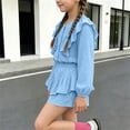 thumbnail image 5 of Amidoa Girls 2 Piece Outfits Summer Clothes Solid Color Cute T-Shirt and Casual Shorts Kids Clothing Sets Blue Size 6, 5 of 9
