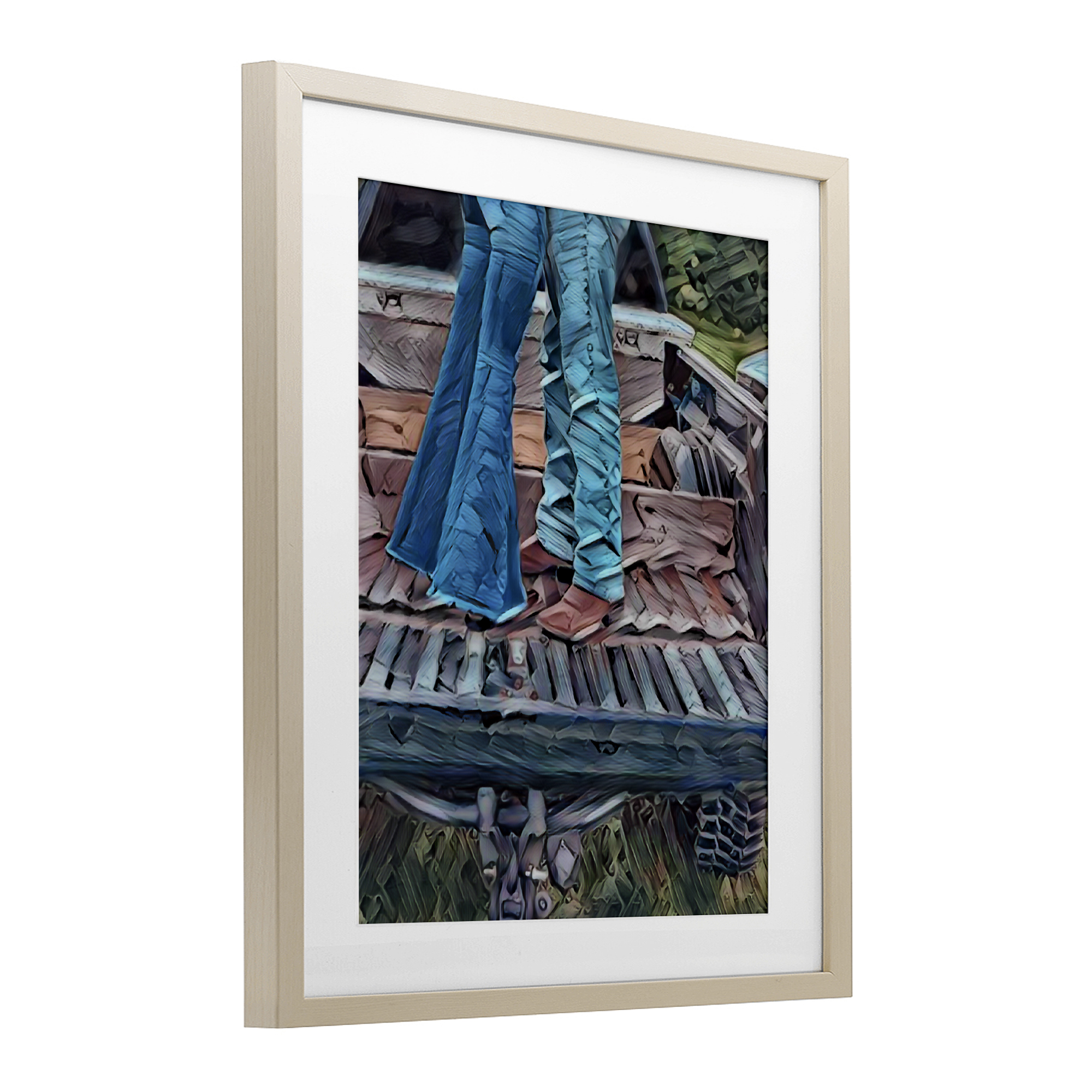 Truck Bed Kisses Birch Framed Print Under Glass, design by Jesse Keith