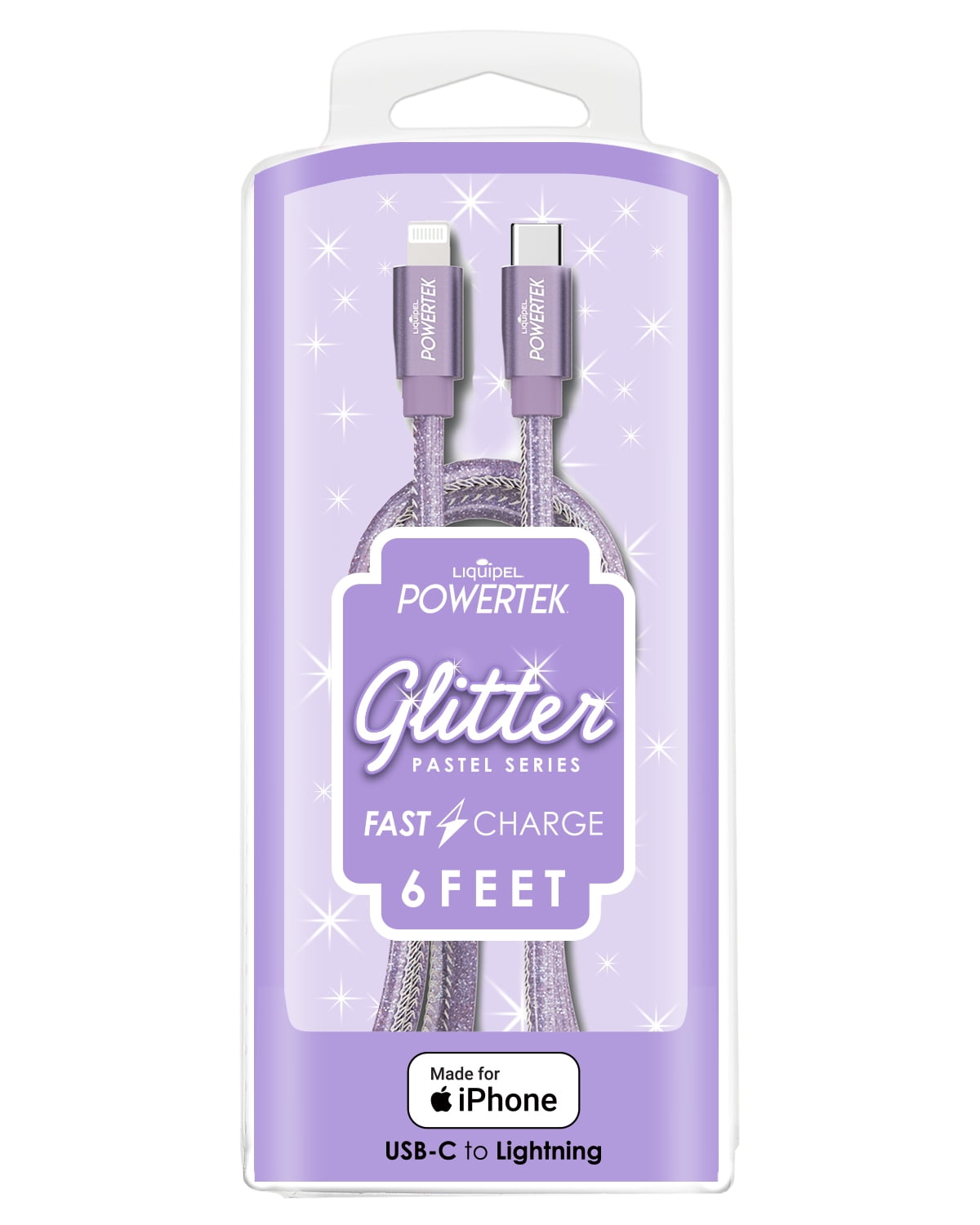 Liquipel Powertek USB C Lightning iPhone Charger Cable [MFI Certified], 6ft Fast Charging, Pastel Glitter