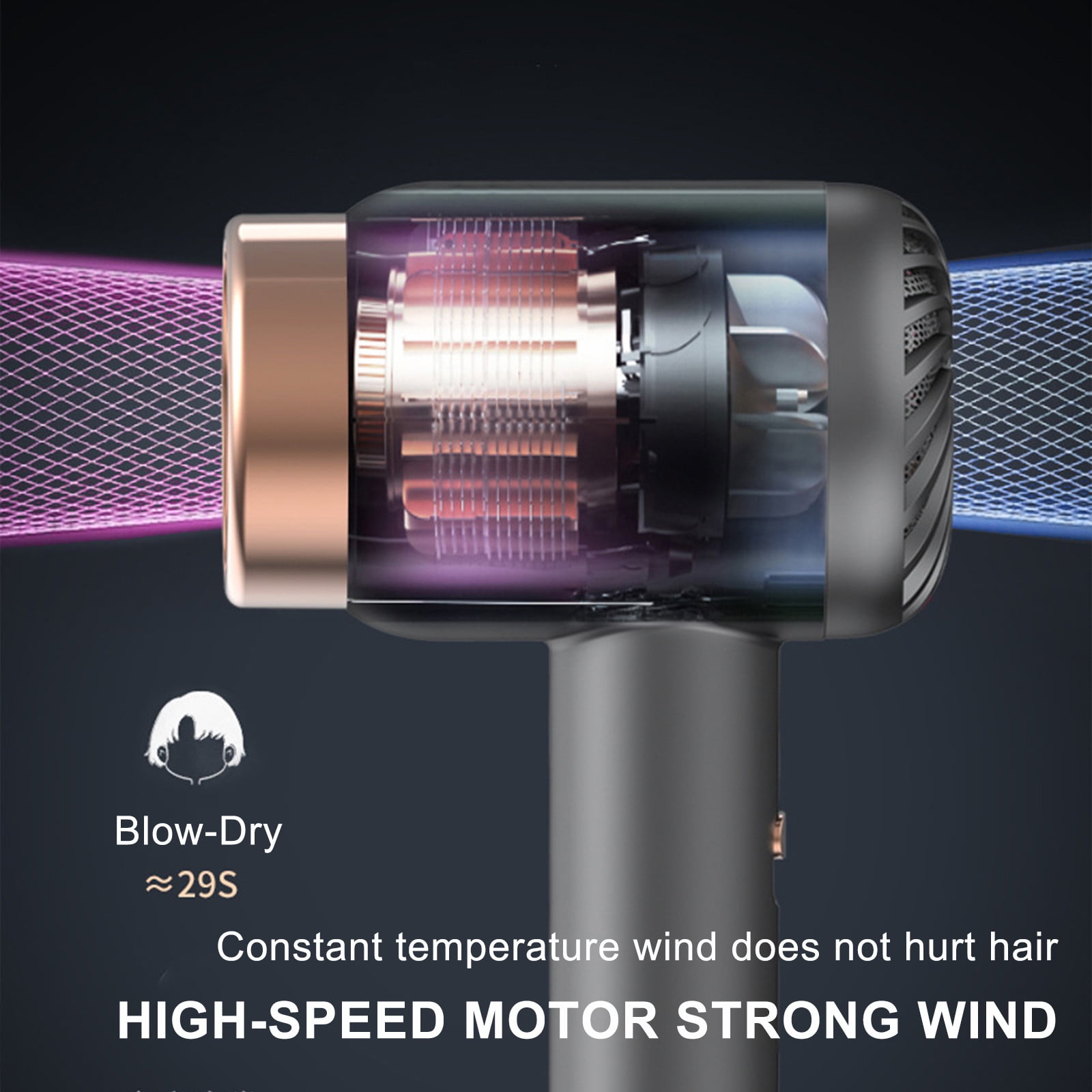 Cordless Hair Dryer - USB Rechargeable, 2-in-1 Portable Blow Dryer with 3 Speeds, Cold/Hot Air for Travel, Camping, Dorm, Fast Drying with Negative Ion Technology, Blue Light Care(Gray)