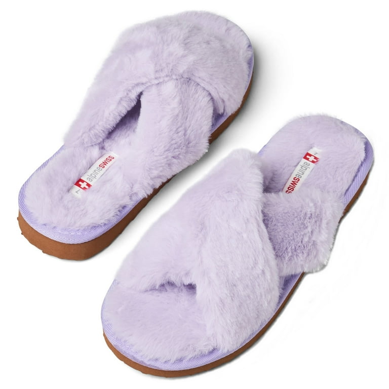 Alpine Swiss Fiona Womens Fuzzy Fluffy Faux Fur Slippers Memory Foam Indoor  House Shoes - Alpine Swiss