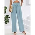 thumbnail image 3 of Chiclily Pantalones anchos para mujer con bolsillos, cintura alta, cinturón suelto, pantalones casuales fluidos, talla mediana de EE. UU. en negro,I1-Green,M, 3 of 7