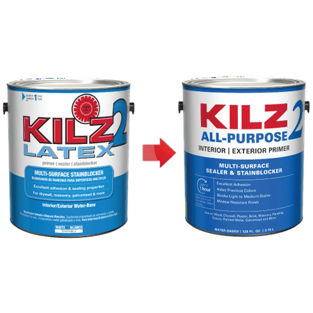 KILZ 2 Interior/Exterior Multi-Surface Primer, Sealer & Stainblocker, White, Water-Based - New Look, Same Trusted (Best Interior Primer For New Drywall)