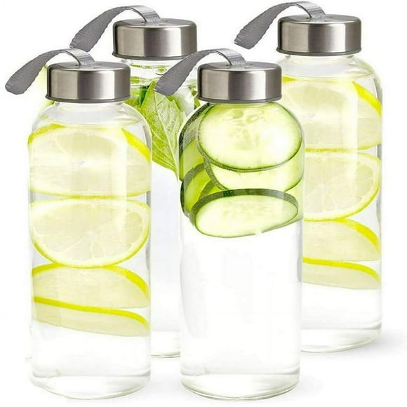 JUNWELL 500ML Glass Water Bottles Reusable Water Bottles with Airtight Stainless Steel Lids for Hot Or Cold Drinks.