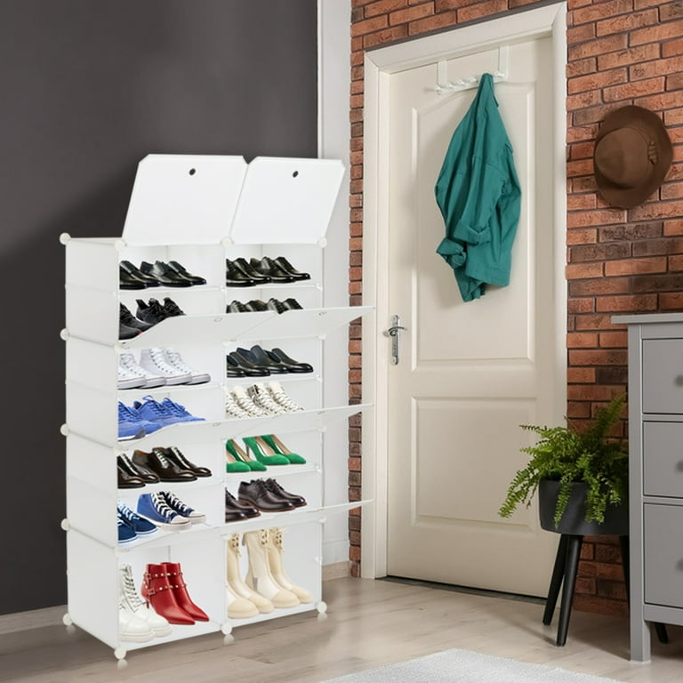 Facilehome Floor Standing Full Length Mirror Shoe Cabinet,5 Tier Closet