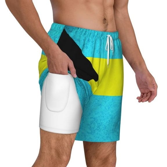 Men's Bahamas Flag Swim Trunks with Compression Liner Bathing Suit Swimwear