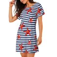 thumbnail image 2 of Easygdp Starfish Navy Blue Stripe Camisón de manga corta para mujer, informal, estampado, 2 of 6