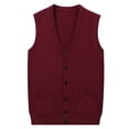 thumbnail image 4 of Riecok Mens Button Sweater Vest Sleeveless V Neck Cardigans Lightweight Solid Winter Tops with Pockets Wine 3XL, 4 of 6