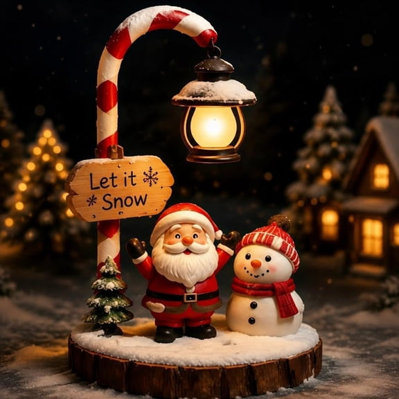 Santa Claus reading lamp, glowing Santa figurine, retro resin tabletop decoration, suitable for table curtains, holiday parties and home decoration