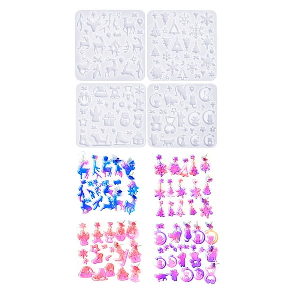 Set of 4 Christmas Silicone Earrings Molds for DIY Ear Jewelry Making Crafts