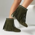 thumbnail image 6 of Up to 35%! Women's Slip On Ankle Boots Women's Fashionable Casual Versatile Cool Winter Tassel Sleeve Boots Short Boots Thick Heel Ankle Boots Green 38, 6 of 7