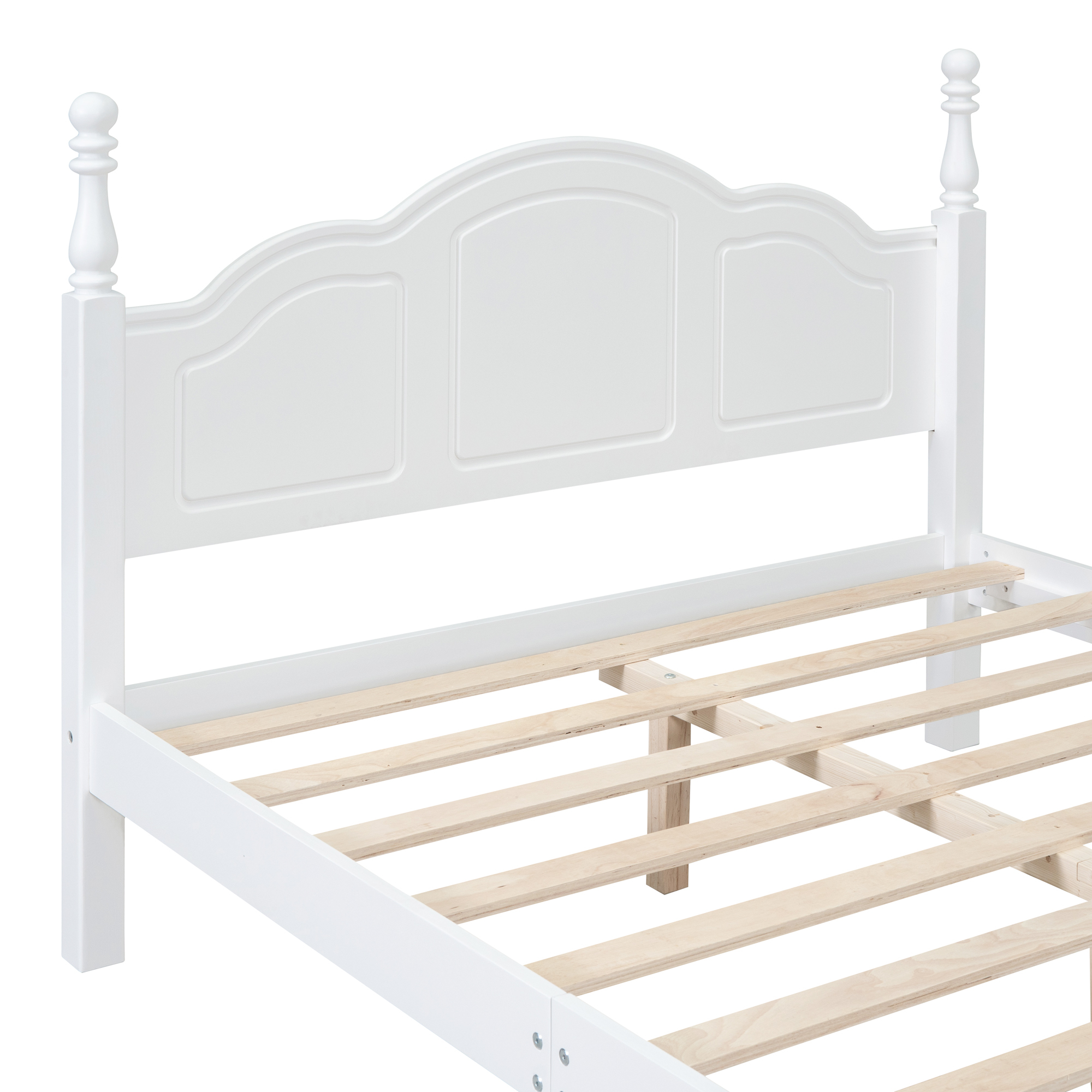 Euroco Wood Full Size Platform Bed with Retro Style Headboard, White