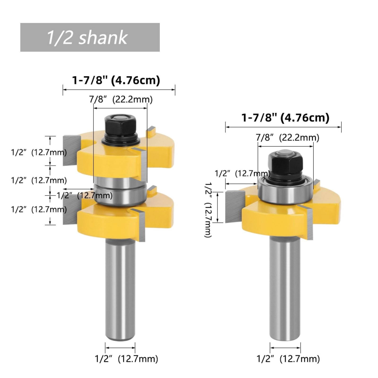 CSYANXING 1/2 Shank Tongue Groove Router Bits For Woodworking Projects Cabinet Door Paneling High Precision