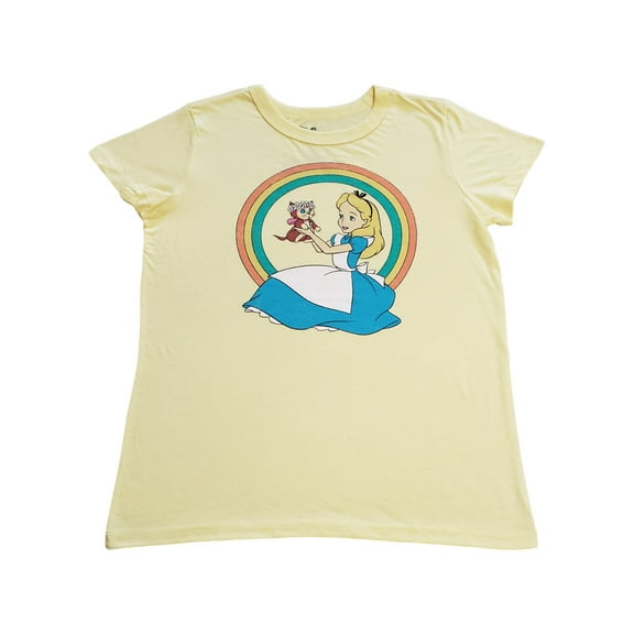 Junior Womens Disney Alice In Wonderland Yellow Short Sleeve Rainbow T-Shirt XL