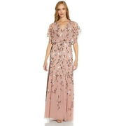 Adrianna Papell Beaded Flutter Sleeve Gown Candied Ginger 4