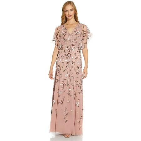 Adrianna Papell Beaded Flutter Sleeve Gown Candied Ginger 4
