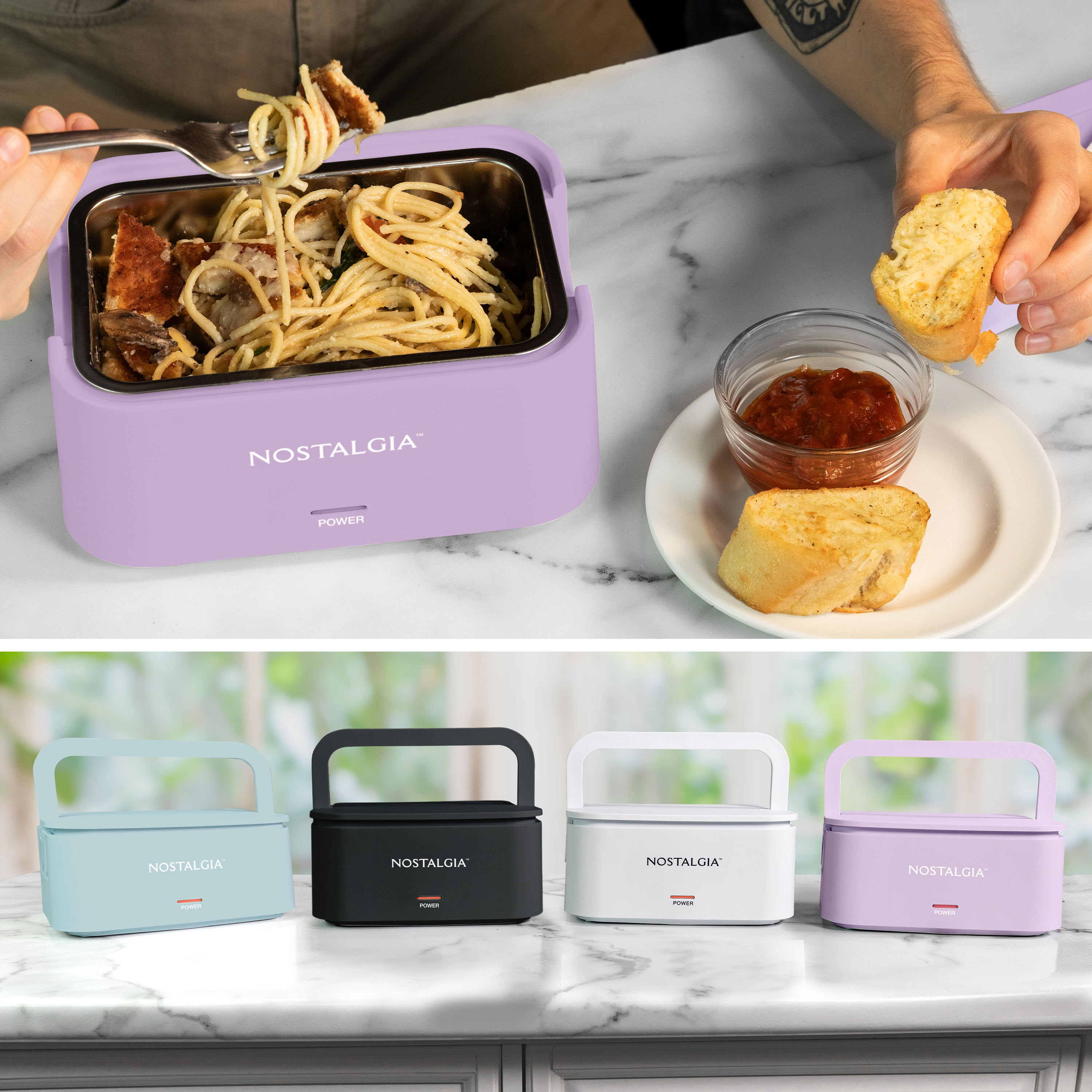 Nostalgia 32 oz Portable Heated Lunch Box with Stainless Steel Lunch Container, Lavender