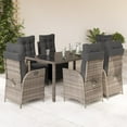 thumbnail image 1 of vidaXL 7 Piece Garden Dining Set with Cushions Grey Poly Rattan, 1 of 1