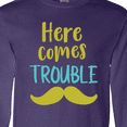 thumbnail image 4 of Inktastic Here Comes Trouble, Mustache - Blue Green Long Sleeve T-Shirt, 4 of 5