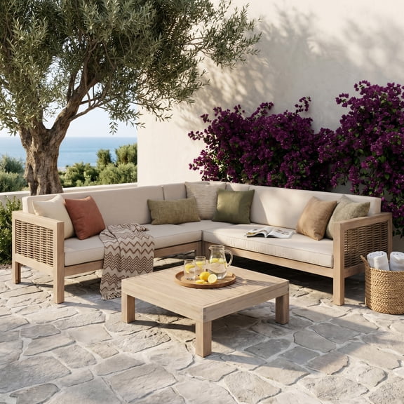 Christopher Knight Home 2-Piece Patio Conversation Set, Sectional Sofa with Coffee Table, Light White Sand