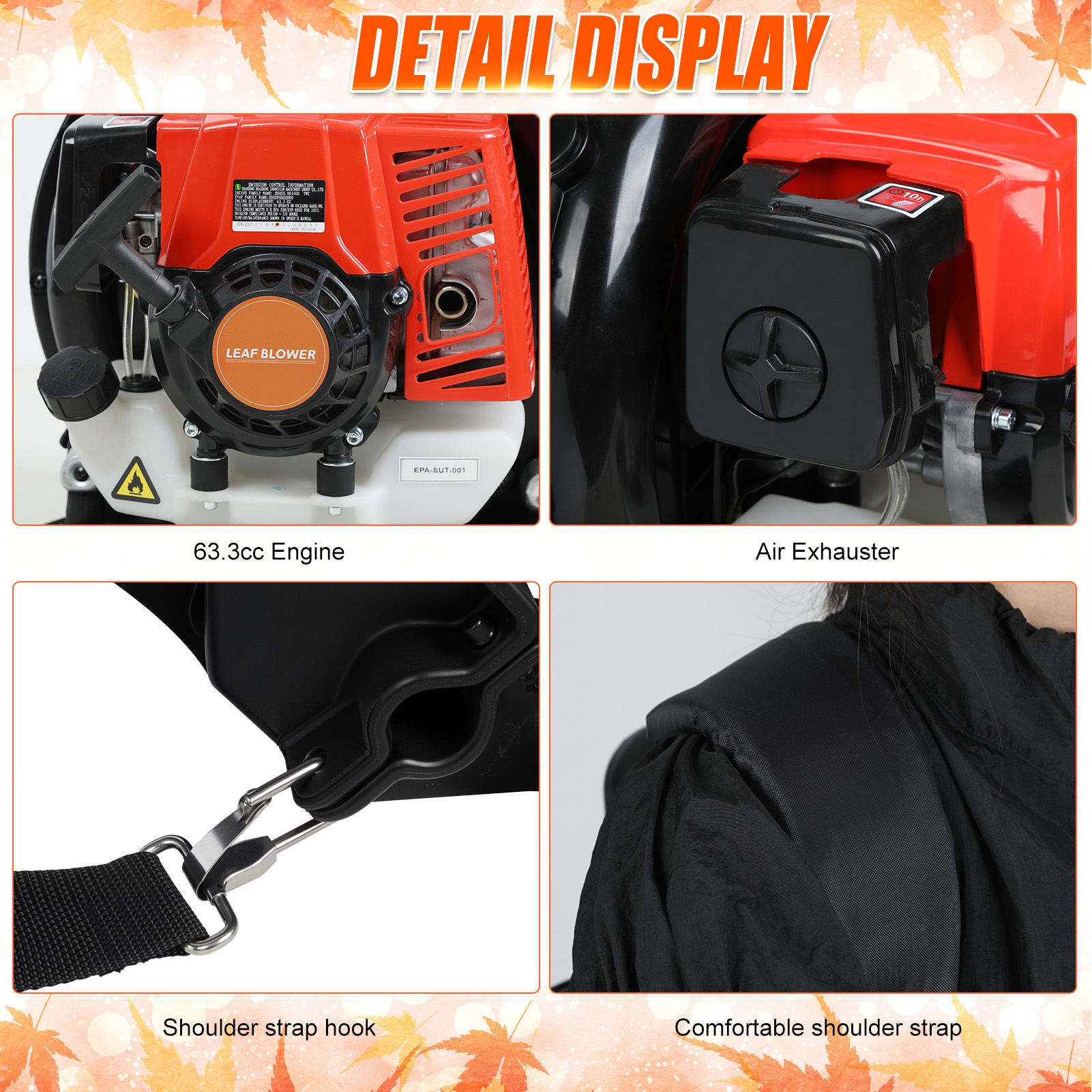 2026 New 63CC Backpack Leaf Blower Gas Powered, 700 CFM 200 MPH Backpack Blower for Yard Debris, Leaf & Snow Removal, with Ergonomic Harness (Red Black)