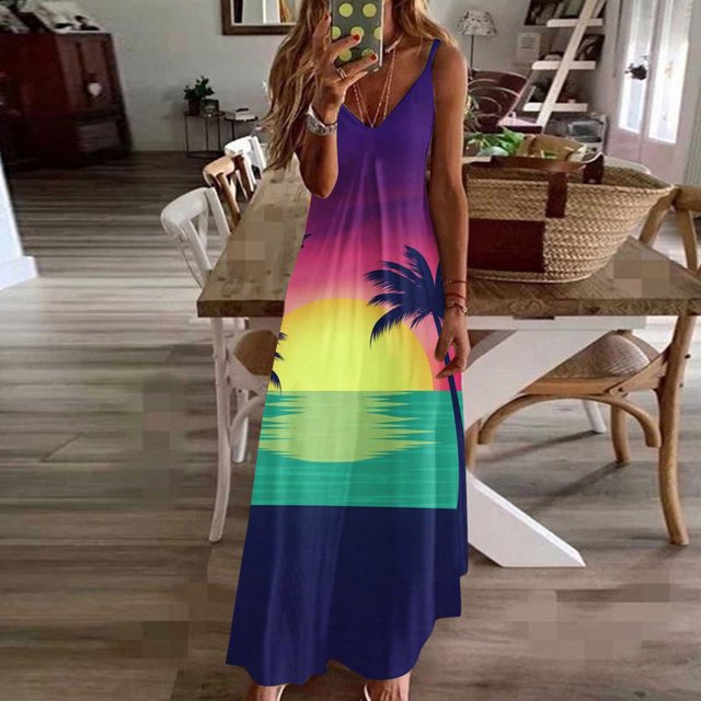 LOVZFMLL Dresses Women Fashionable Women's Spring/summer Suspender Backless Printed Dress