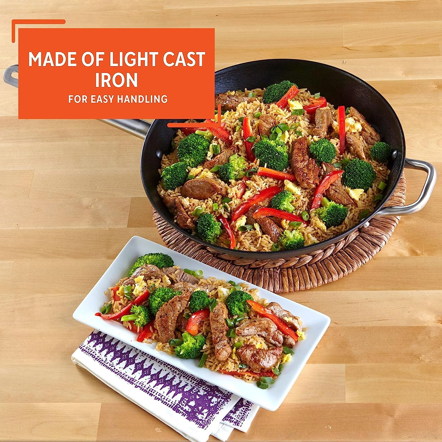IMUSA Global Kitchen GKG-61021 14-Inch Light Cast Iron Wok, Red 