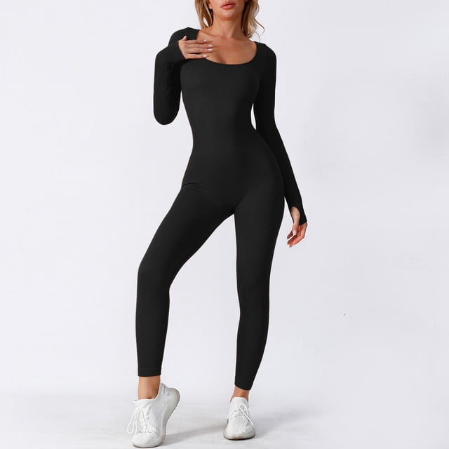 Traje de yoga de una pieza sin costuras, pantalones de manga larga, traje deportivo de fitness de otoño e invierno, traje de cuerpo de levantamiento de cadera y abdomen con alta elasticidad