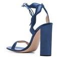 thumbnail image 3 of FSJ Women Open Toe Wavy Edge Strappy Sandals Ankle Strap Chunky Block High Heels Lace up Party Date Office Shoes Size 5.5 Navy, 3 of 4