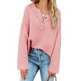 thumbnail image 2 of Fall Winter Women Long Sleeve V-neck Cable Knit Sweater Button Pullover, 2 of 5