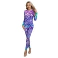 thumbnail image 4 of YEAHDOR Womens Mermaid Cosplay Costume Fish Scale Print Full Body Jumpsuit Tie-dye Long Sleeve Swimming Bodysuit Type B L, 4 of 7