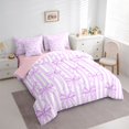 thumbnail image 3 of jejeloiu Kawaii Ribbon Bow 7 Pieces Bedding Comforter Set,Purple Bowtie Lines Full Bedding Set For Girl Kids Reversible, 3 of 8