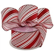 Candy Cane Wired Christmas Ribbon - 2 1/2" x 10 Yards, Sparkly Red White Peppermint, Holiday, Garland, Gifts, Wrapping, Wreaths, Bows