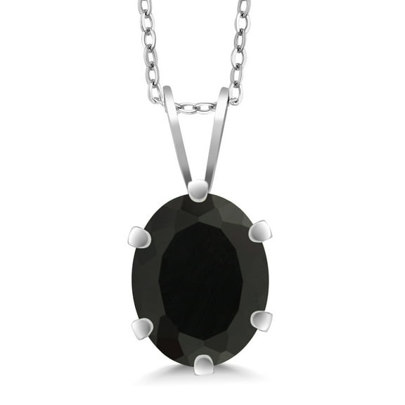 Gem Stone King 925 Sterling Silver Black Onyx Pendant Necklace for Women (1.63 Cttw, Gemstone Birthstone, Oval 9X7MM, with 18 inch Silver Chain)