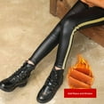 thumbnail image 3 of Xinhuaya Kids Footless Faux Leather Leggings Little Girls Warm Thick Fleece Tights Pants 2-12 Years, 3 of 8