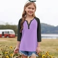 thumbnail image 3 of WMTBSRSW Girls T Shirts Casual Raglan 3/4 Sleeve Tee Crewneck Color Block Cute Fall Blouses Henley Tops 3-14 Years7 Years, 3 of 6