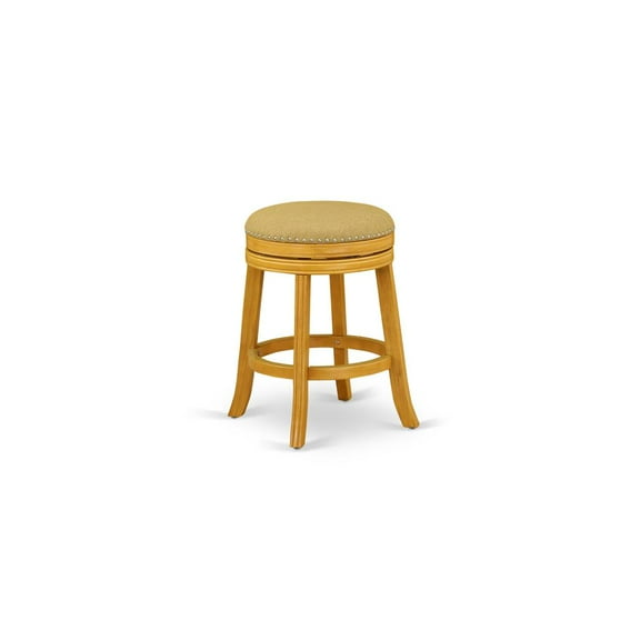 East West Furniture Devers 24" Wood Swivel Backless Bar Stool in Vegas Gold/Oak