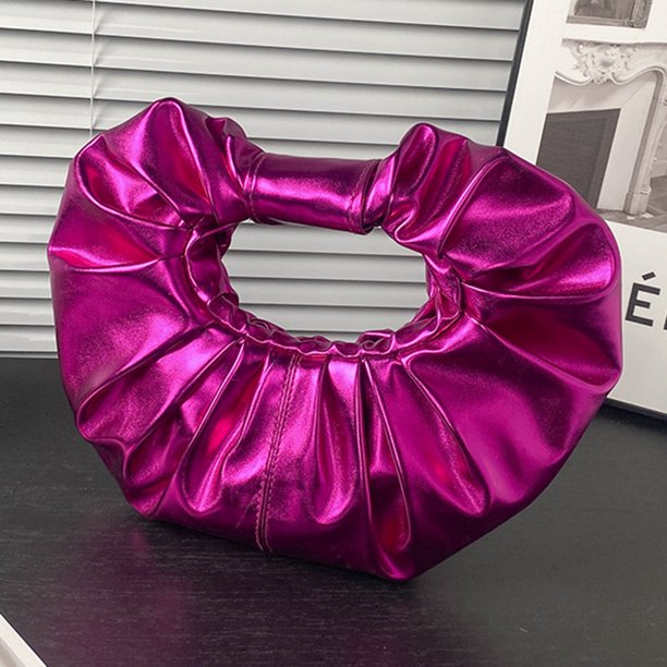 Bolsos Con Asa Superior Bolsos con asa superior para mujer Bolsos de embrague de fiesta de cuero PU brillante plisado (rojo rosa) Sywqhk Para Estrenar
