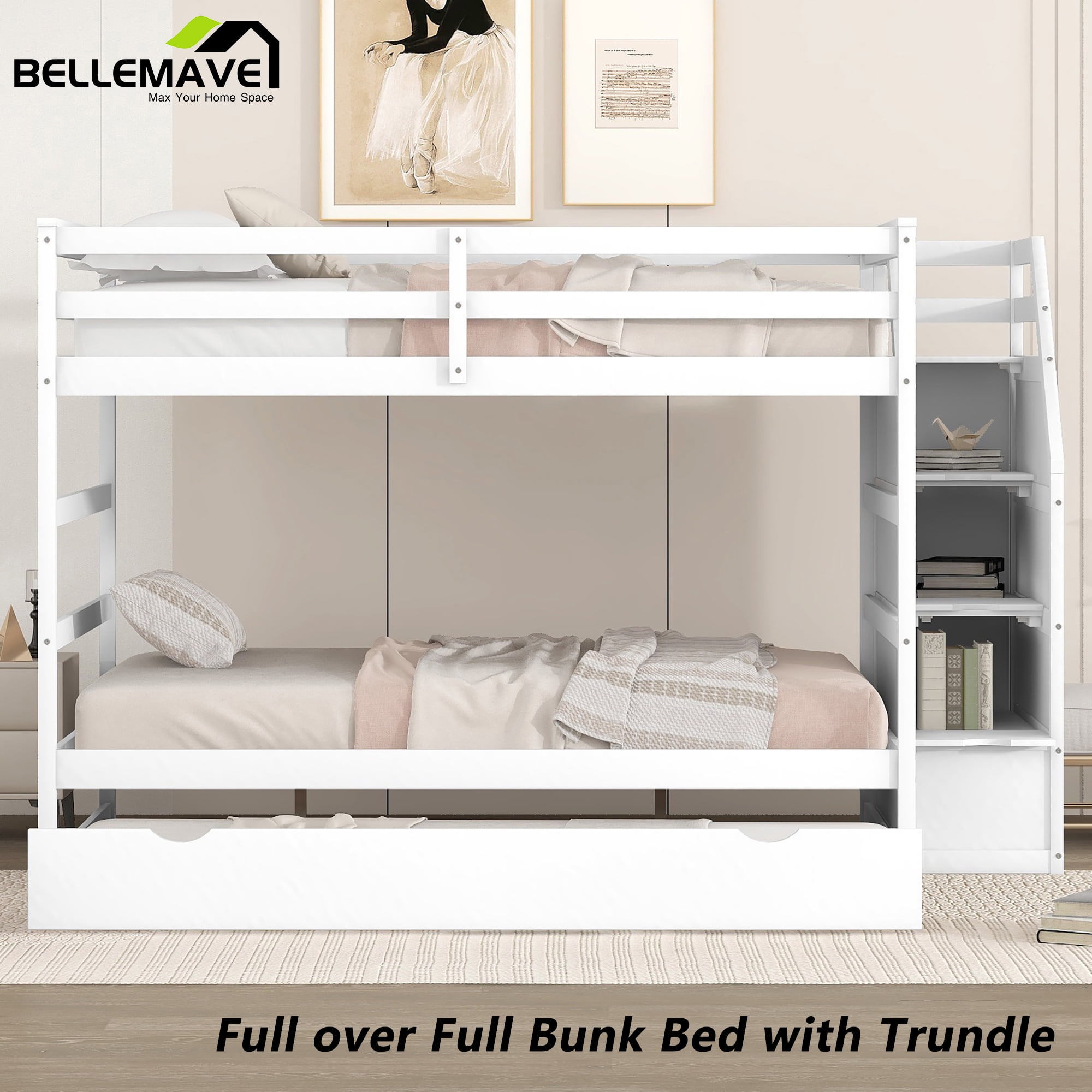 BELLEMAVE Full Over Full Bunk Beds For Kids, Full Size Bunk Bed With ...