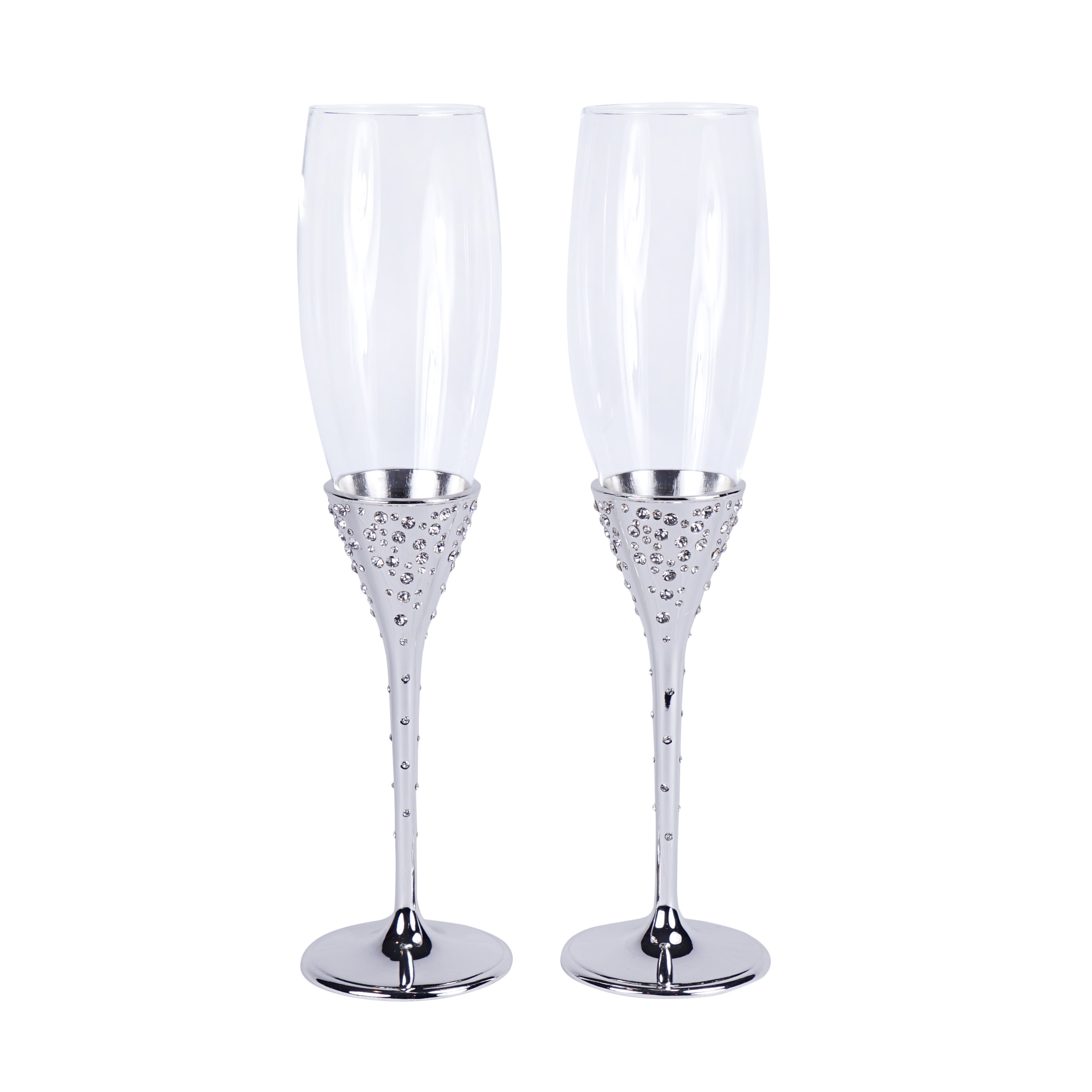 Crystal Collection Toasting Flutes & Cake Serving Set in Silver