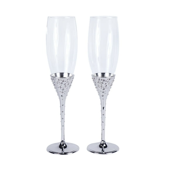 Crystal Collection Toasting Flutes in Silver