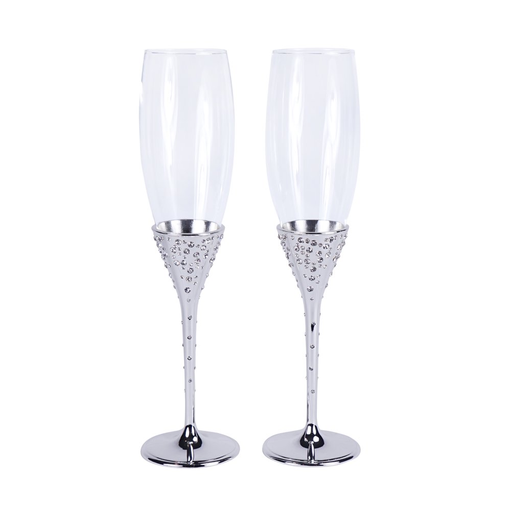 Crystal Collection Toasting Flutes in Silver