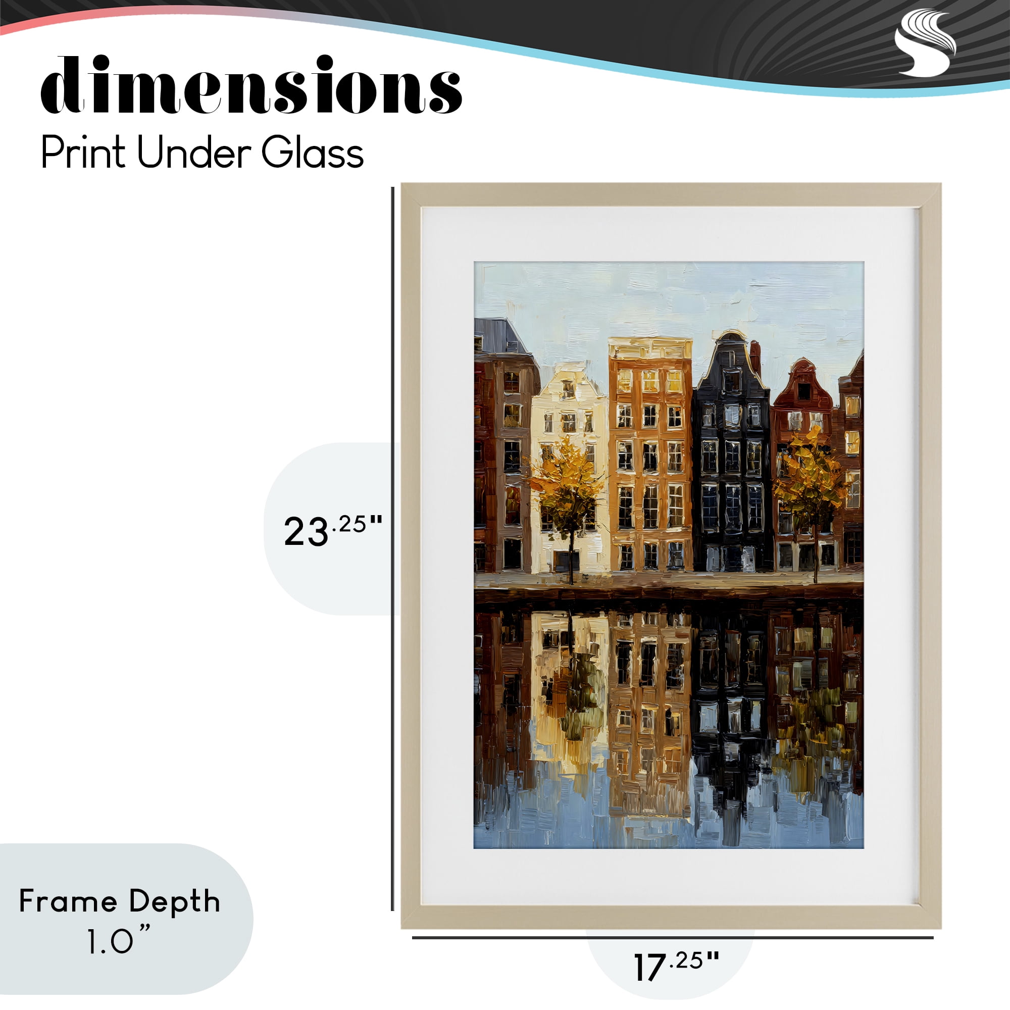 Stupell Industries City Reflection over Canal Birch Framed Print Under Glass, design by Petal Prints Design