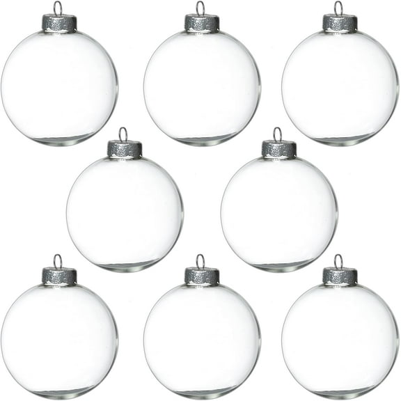 4E's Novelty 12 Pack 3.15 Inch Glass Christmas Ornament Balls - Large 80mm Fillable Clear Ornaments for Crafts Silver Ribbon for Christmas Decor