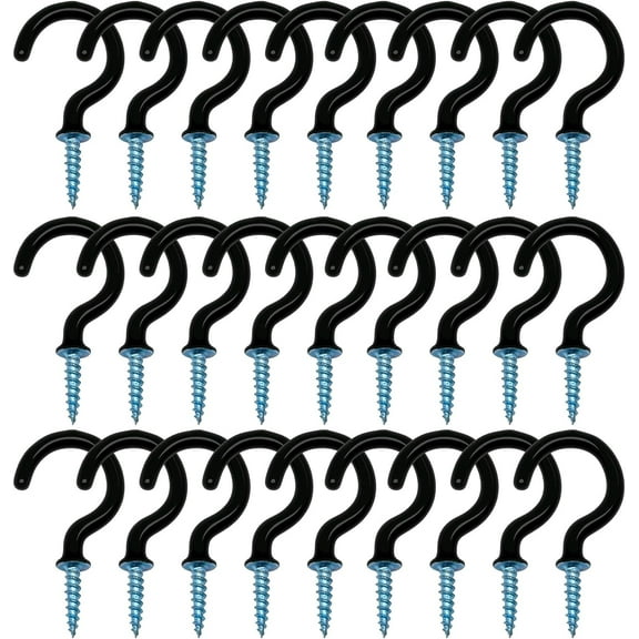 30 Pcs Hooks Question Mark Screw Hooks Multipurpose Cup Hooks for Wooden Wall Cement Wall Kitchen Bathroom (Black 1 inch Hook)